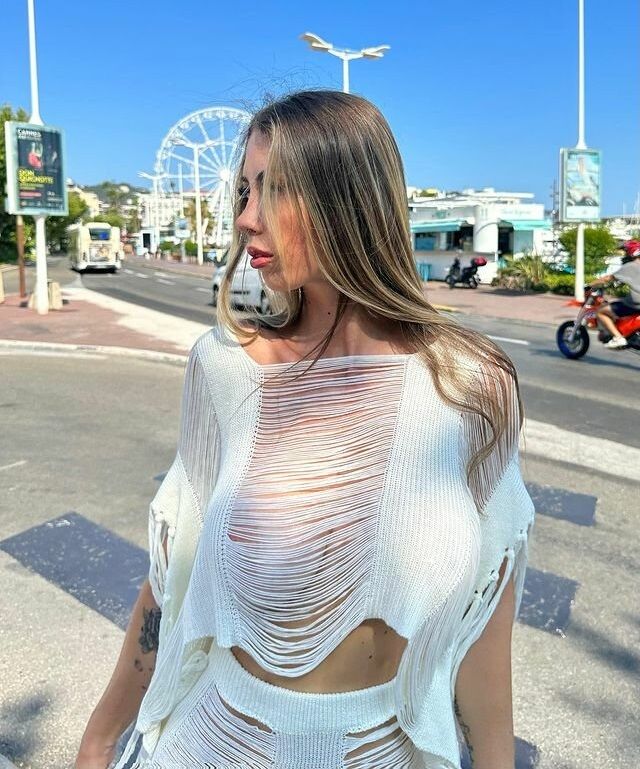 Italy Blonde Eva Menta Show Off Her Supersexy Body In Sheer Blouse